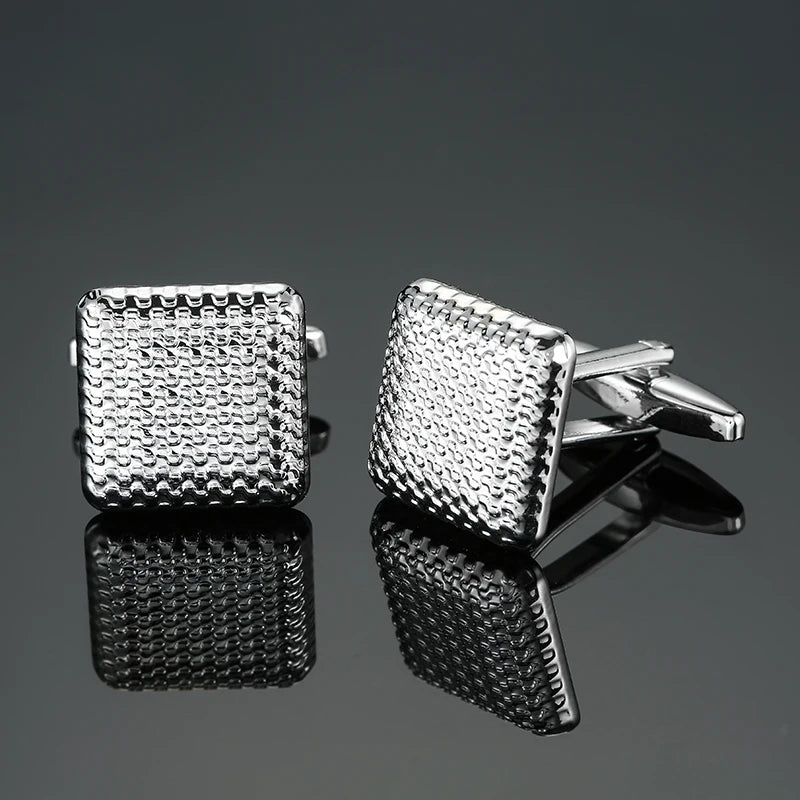 Boutons de manchette pour chemise française homme haut de gamme carrés classiques, motifs géométriques gravés au laser, brossés, pour costumes et accessoires de costume d'affaires.