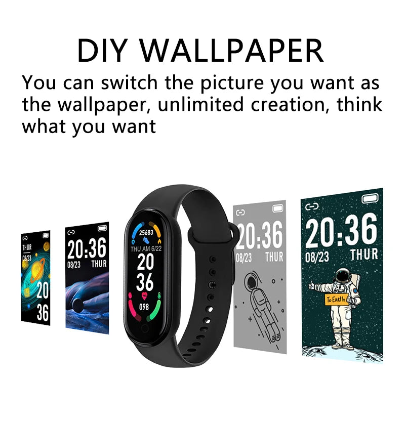 M6 Montre Connectée Homme Femme Bracelet Intelligent Sport Fitness Cardiofréquencemètre Tensiomètre Étanche Montres Multifonctions