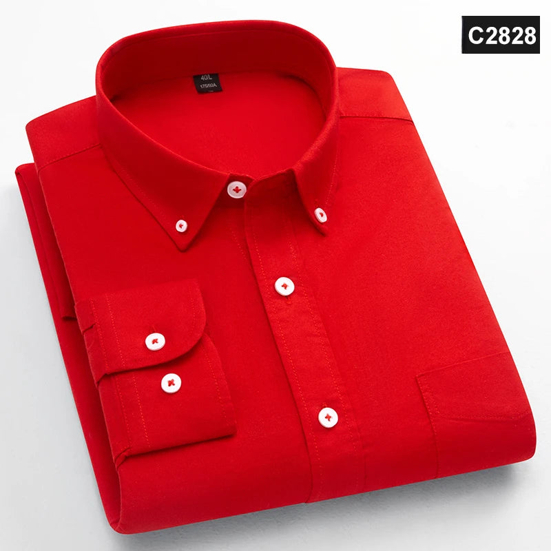Chemise à manches longues 100 % coton pour homme, coupe classique, poche unique, coupe ajustée, haut décontracté, tissu Oxford doux, couleur unie, vêtements de bureau