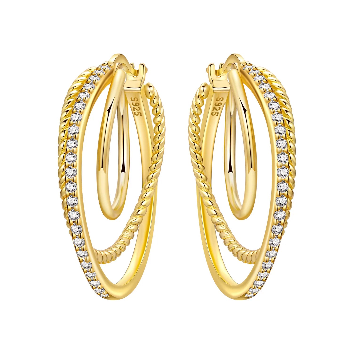 Orstarry S925 Boucles d'oreilles en argent sterling motif torsadé plaqué or 18 carats Bijoux fantaisie originaux Cadeau femme