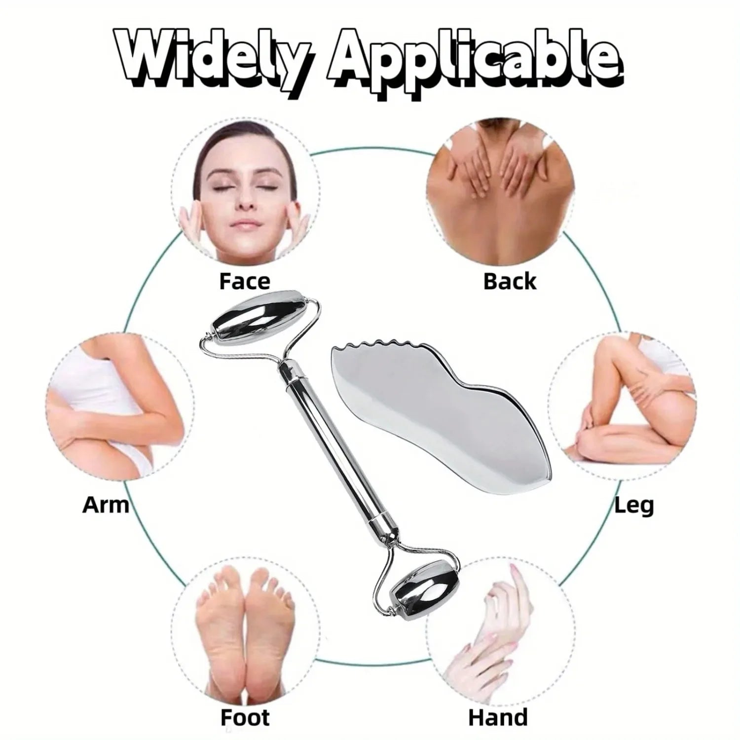 Ensemble d'outils de massage facial et Gua Sha en acier inoxydable, 1/2/3 pièces, outils de beauté en métal pour le corps, le visage, le cou et les yeux
