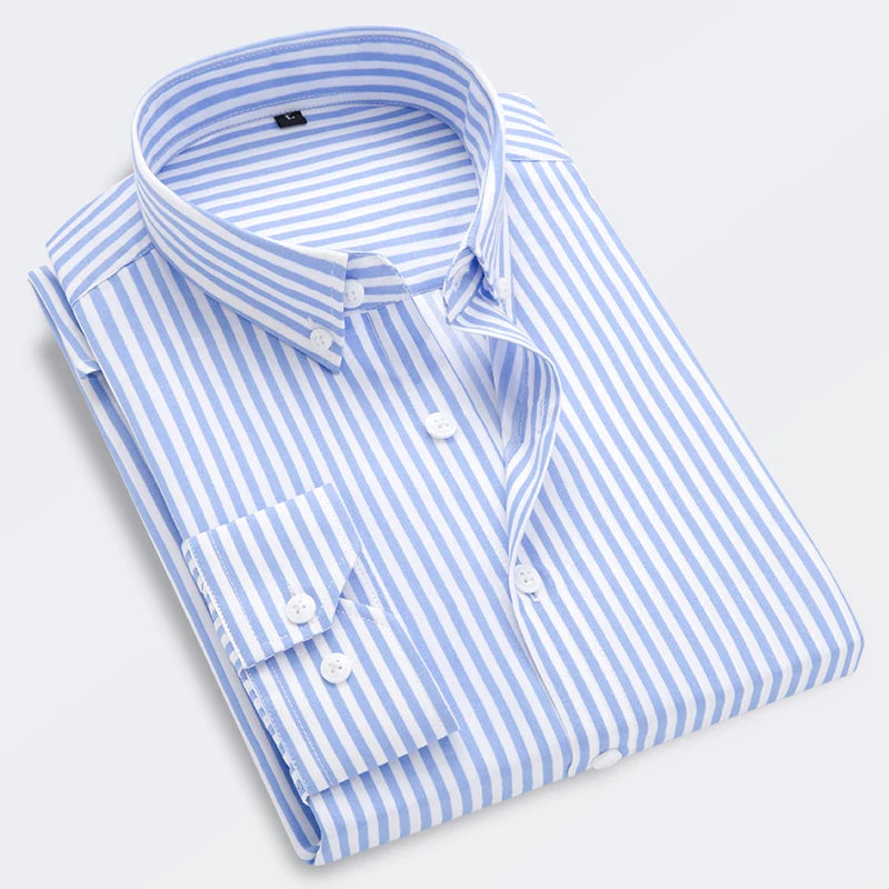 Chemise rayée classique pour homme, chemise à manches longues simple boutonnage, nouveau haut rouge et bleu automne, taille européenne révisée du XXS au XL.