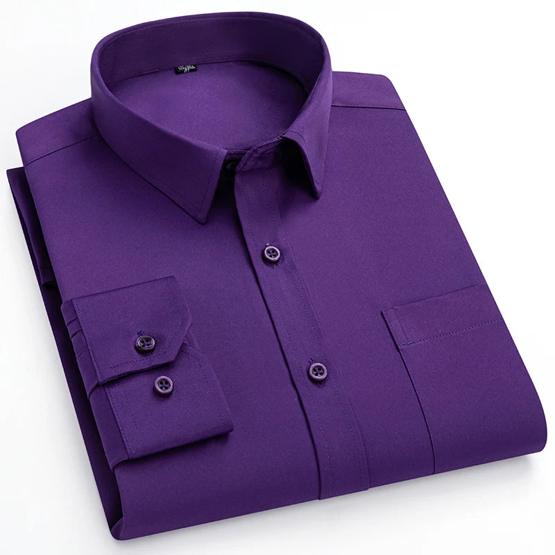 Nouvelle Élasticité Anti-Rides Chemises Homme Manches Longues Chemises Habillées Pour Homme Coupe Ajustée Camisa Social Chemise d'Affaires Chemise Blanche