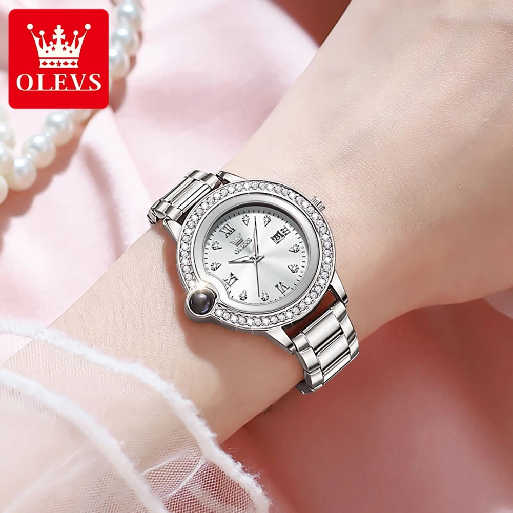 OLEVS 5588 Women's Watches Original Luxury Quartz Ladies Watch Diamond Bezel Wristwatch Waterproof Automatic Date Reloj Mujer