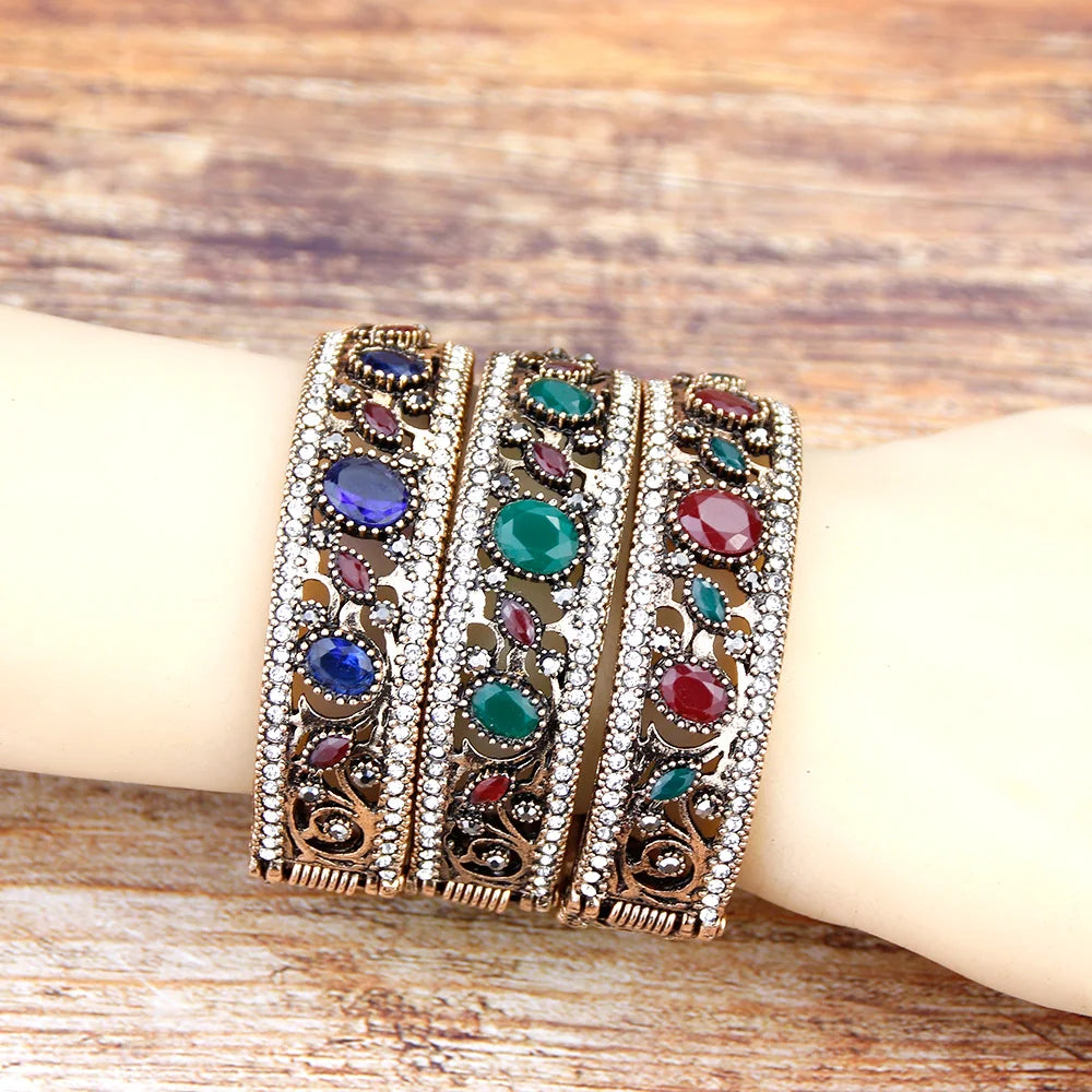 Bracelets Ronds en Résine avec Dinde Vintage pour Femmes Bijoux de Couleur Or Antique Manchette Bohème