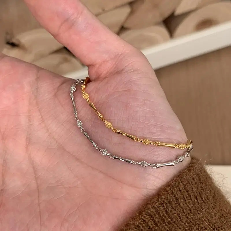 Bracelets en bambou brillants simples en argent 925 pour femmes, style luxe léger, bijoux populaires pour mariage ou soirée, breloques et chaînes.