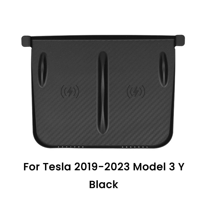 Pour Tesla Model 3/Y Tapis en silicone de recharge sans fil, protection antidérapante en fibre de carbone pour console centrale, accessoires de voiture.