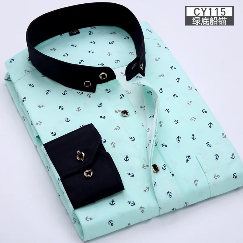 Nouvelle chemise pour hommes, mince, à manches longues, imprimée, printemps/été, sans repassage, décontractée, coupe ajustée, à la mode, respirante