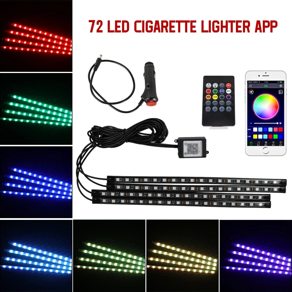 Lampe d'ambiance LED pour voiture avec USB, télécommande sans fil, contrôle musical, modes multiples, lumières décoratives intérieures pour automobile