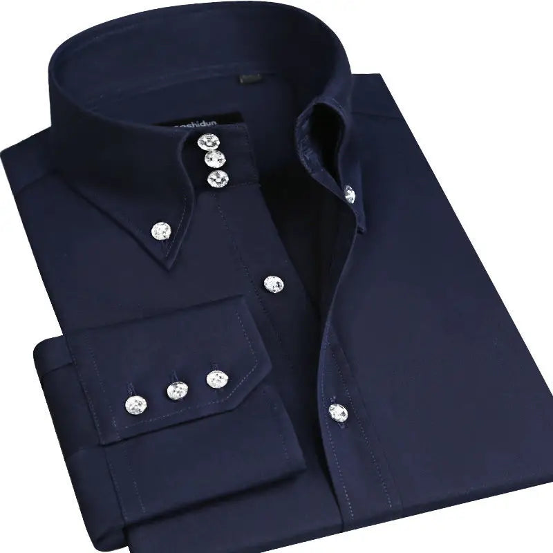 Chemise décontractée à manches longues pour homme, style coréen tendance, boutonnée, col classique, chemise habillée de ville, coupe ajustée, chemise de créateur