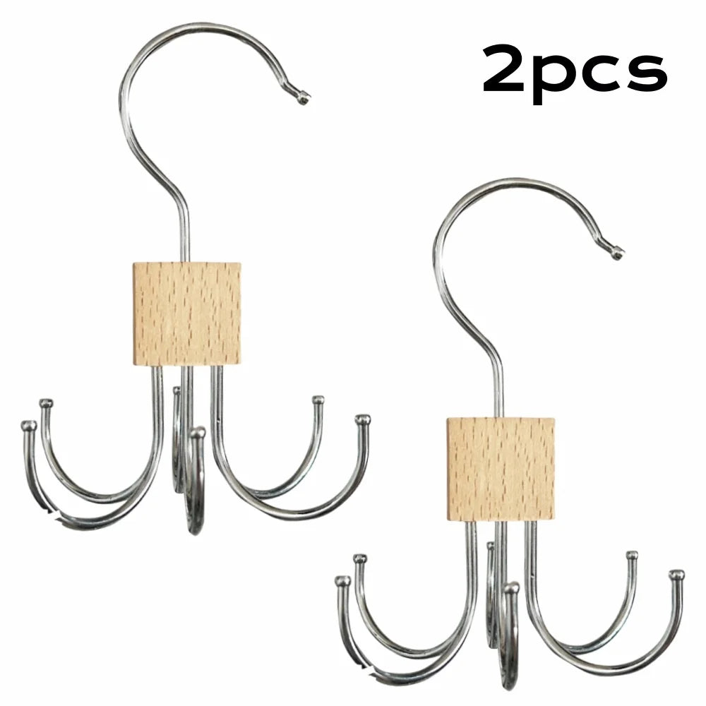 1/5 pièces Cintre de rangement rotatif à 360° Crochet multi-griffes Sac Ceintures métalliques Rack Organisateur en bois pour soutiens-gorge Cravates Accessoires de placard domestique