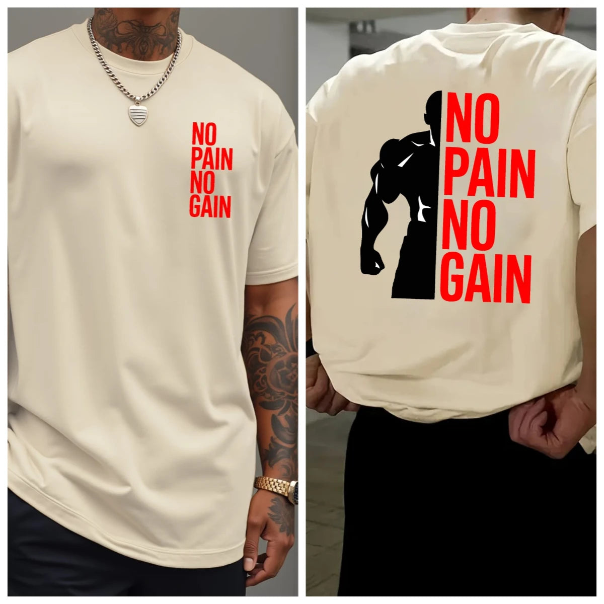 Hommes Femmes PAS DE DOULEUR PAS DE GAIN T-shirt de gym Coton Tee Streetwear Oversize Été Sports Mode Décontracté Haut Manches Courtes Respirant