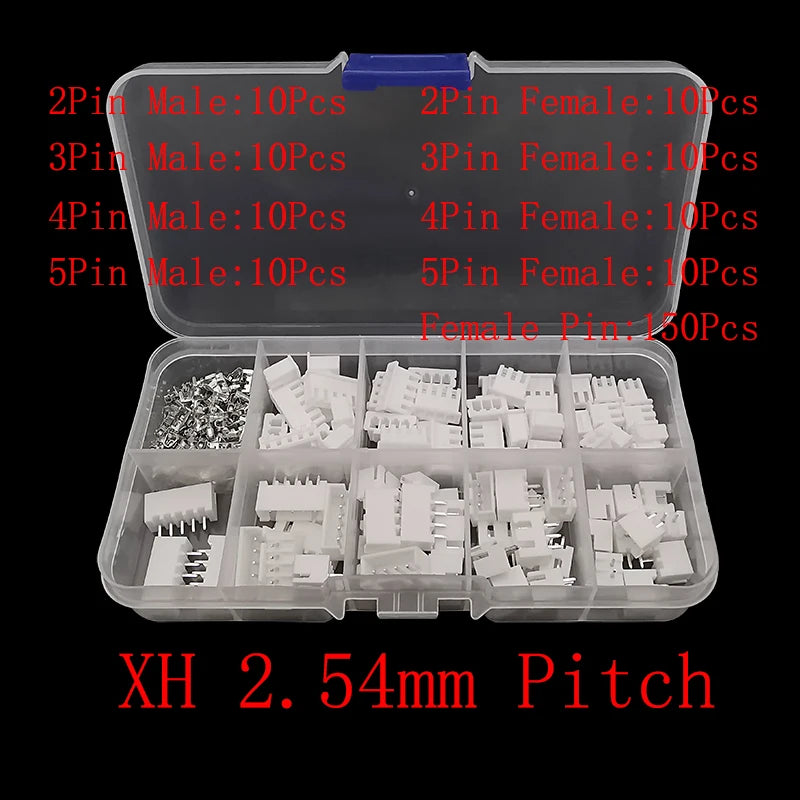1 boîte JST SH 1,0 / 1,25 mm / PH 2,0 / SM/SYP/XH 2,54 mm / VH 3,96 mm Kit de connecteurs JST Mâle/Femelle avec boîtier et broches