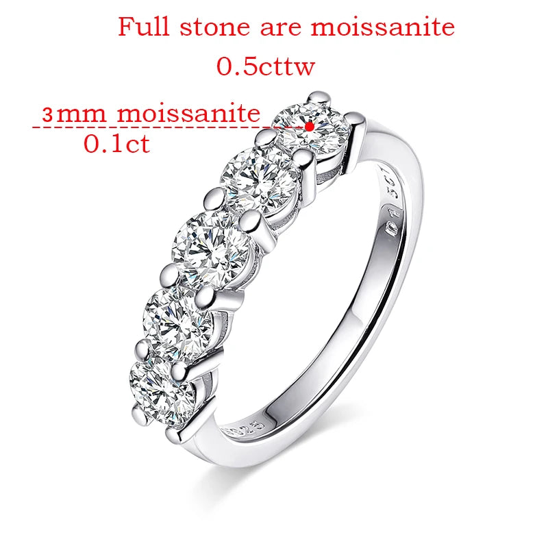Bague Moissanite Or Blanc Couleur D 3 mm pour Femmes 0.5CT Pierre Alliance de Mariage en Diamant pour Mariée Argent Sterling S925 GRA