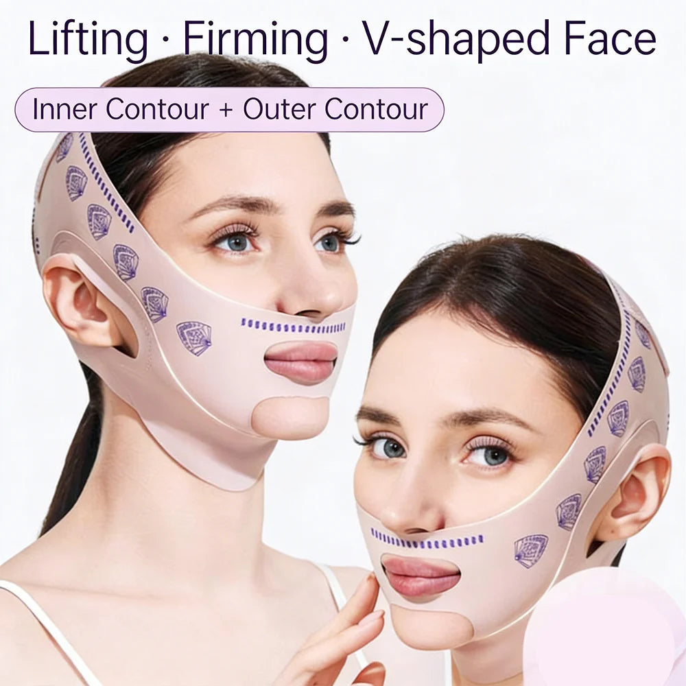 Masque liftant visage V-Line, sangle de menton pour dormir, sangle amincissante visage V-Line, réducteur de double menton et exerceur de mâchoire