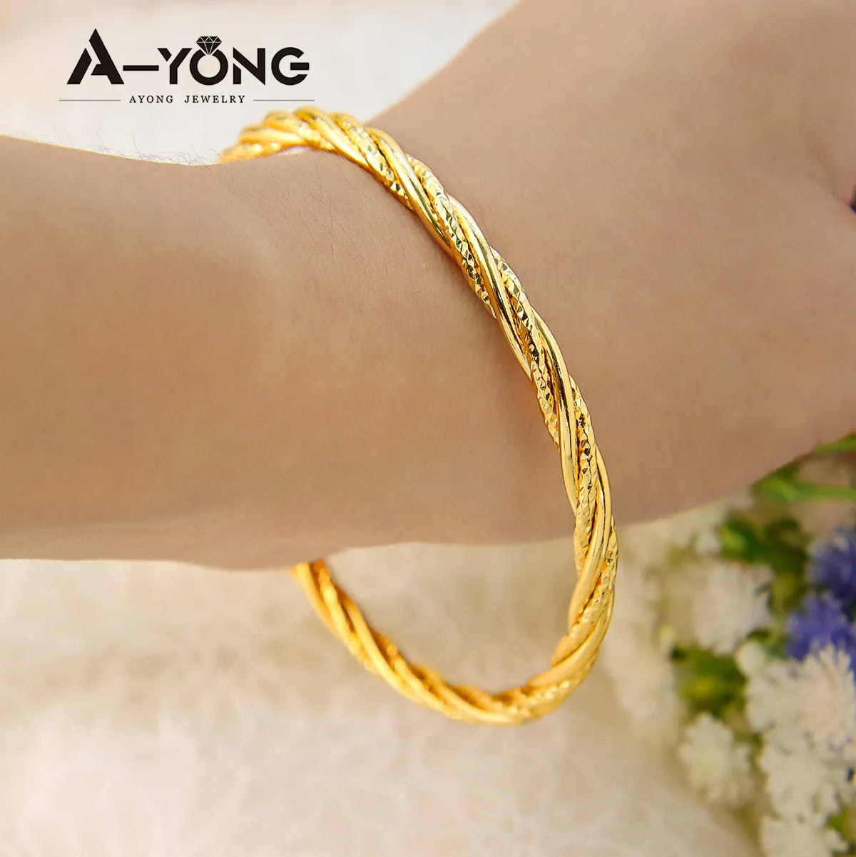 Bracelet manchette torsadé de mariage de mariée arabe, plaqué or 18 carats, Égypte, simples bracelets créoles, bijoux de fête pour femme italienne