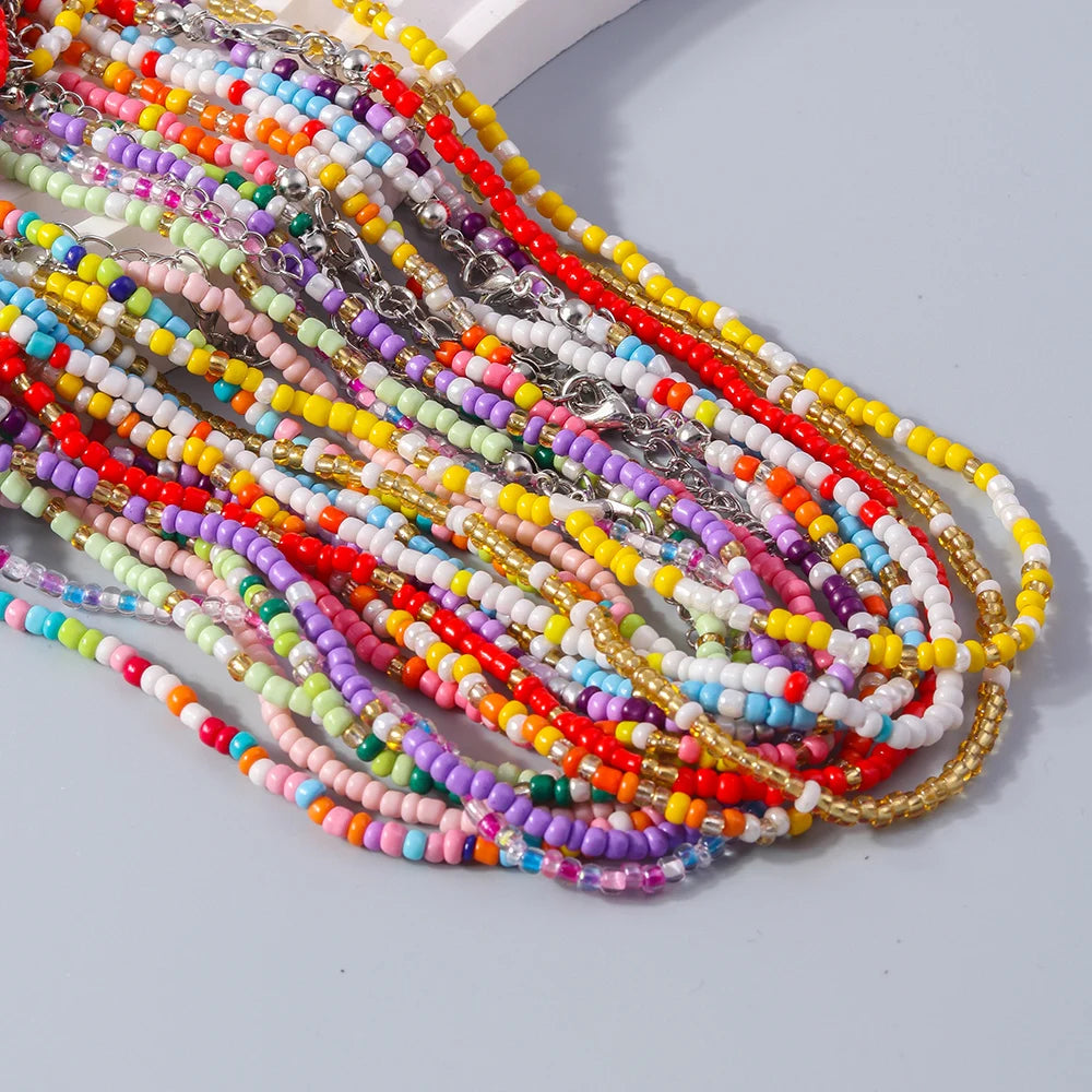 Aihua Bohemia Colorful Flower Seed Beads Necklace For Women Kids Friendship Necklace Summer Beach Party Jewelry Gifts