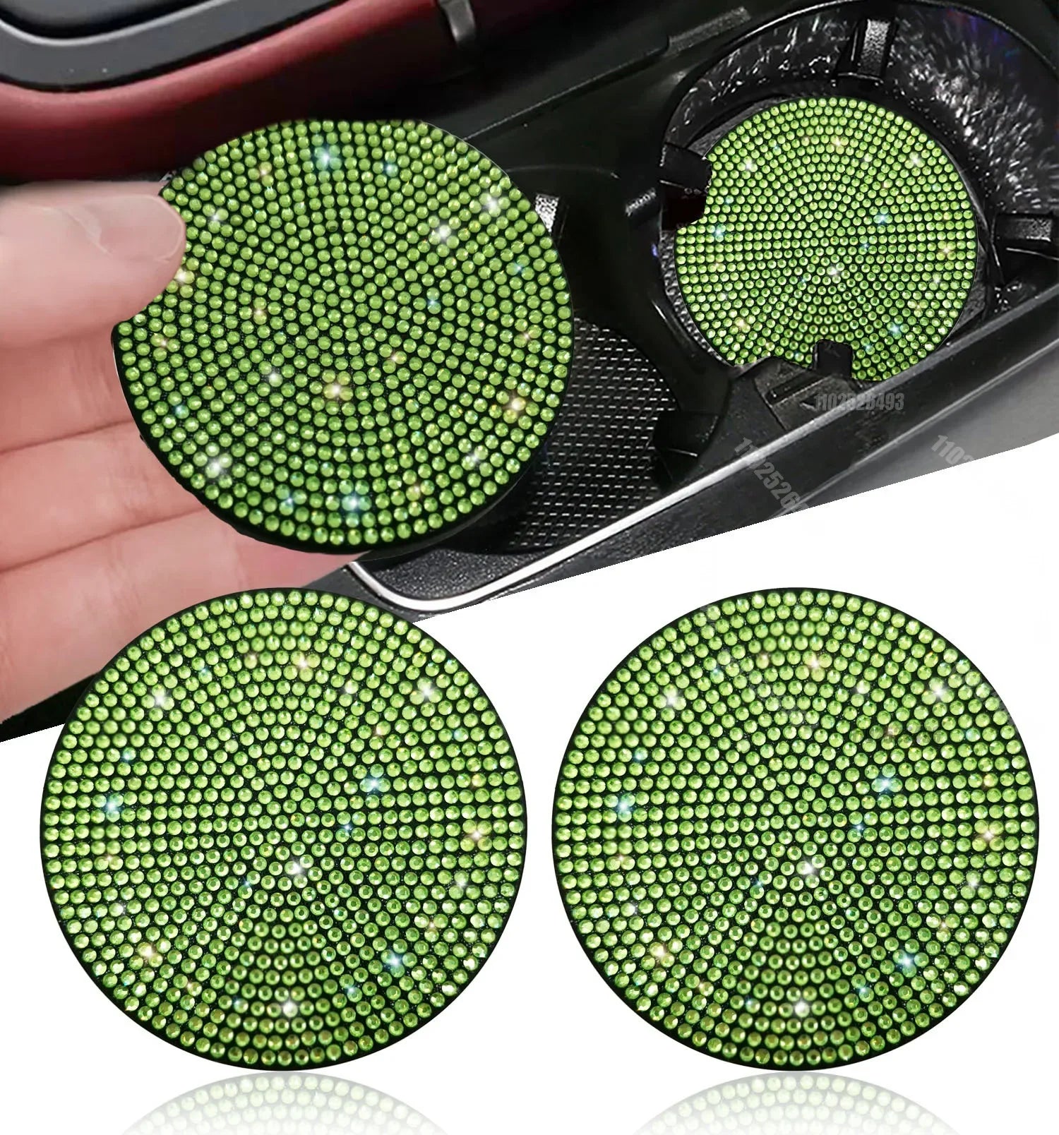 2 Pcs Tapis de dessous de verre de voiture en diamant, tapis antidérapant pour fente de tasse d'eau, gadget scintillant en silicone, tapis de porte-gobelet, accessoires de décoration intérieure automatique
