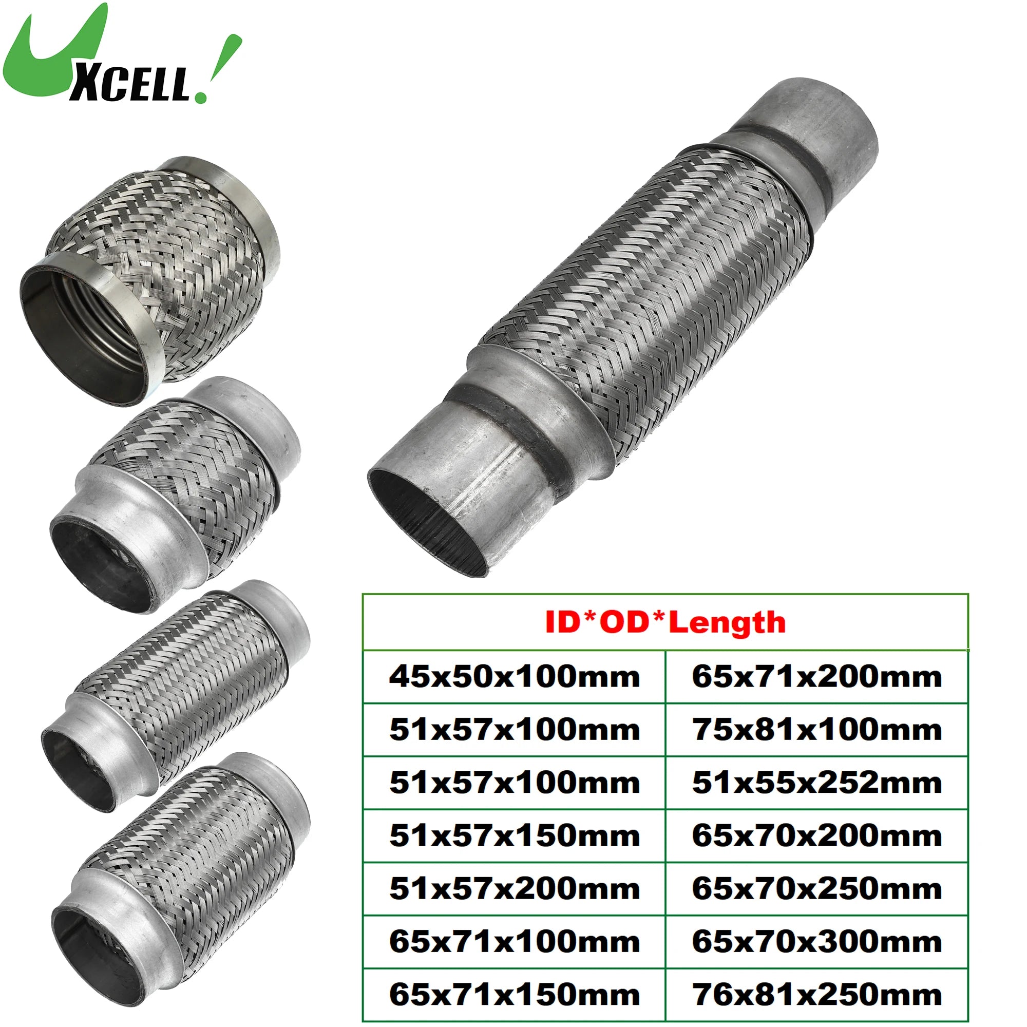 UXCELL 51x55x252mm 51x57x150mm 58x63x250mm Connecteur de tuyau de silencieux flexible télescopique en acier inoxydable pour pot d'échappement de voiture