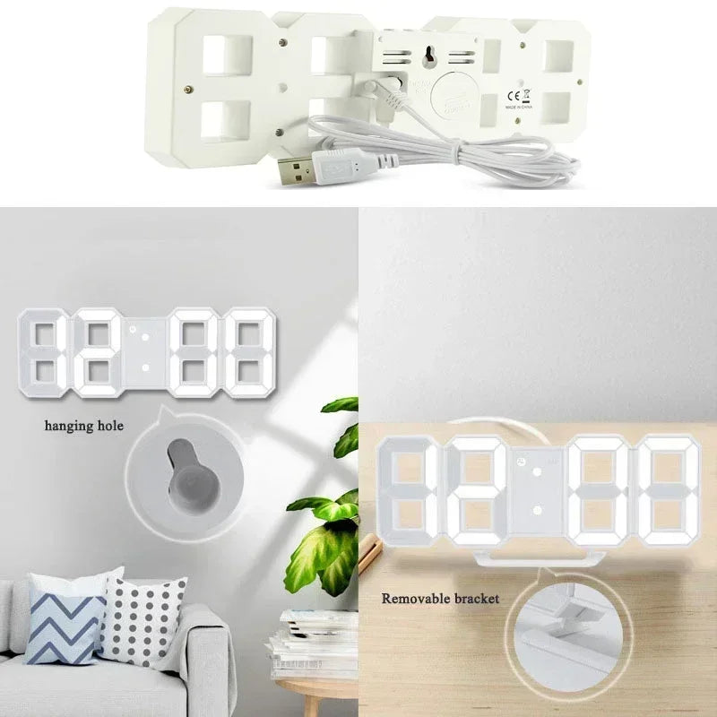 Acheter des produits Horloge 3D LED numérique Réveil Horloge murale Heure/date/température pour la maison/la cuisine/le bureau Horloges Décor Jardin