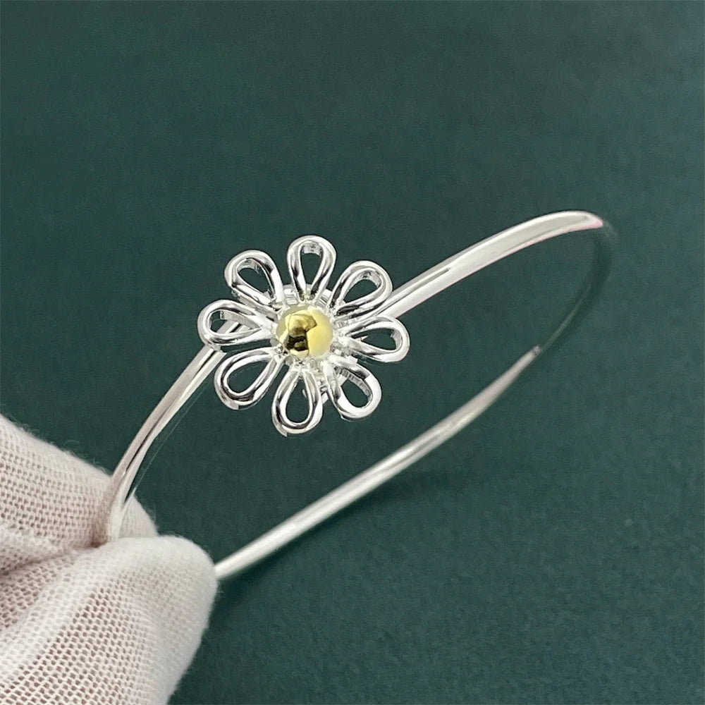 ANDARA Gros Bracelet Jonc Tendance en Argent Sterling 925 Cœur Rond Ouvert pour Femme Bijoux de Mode Réglable Manchette de Mariage