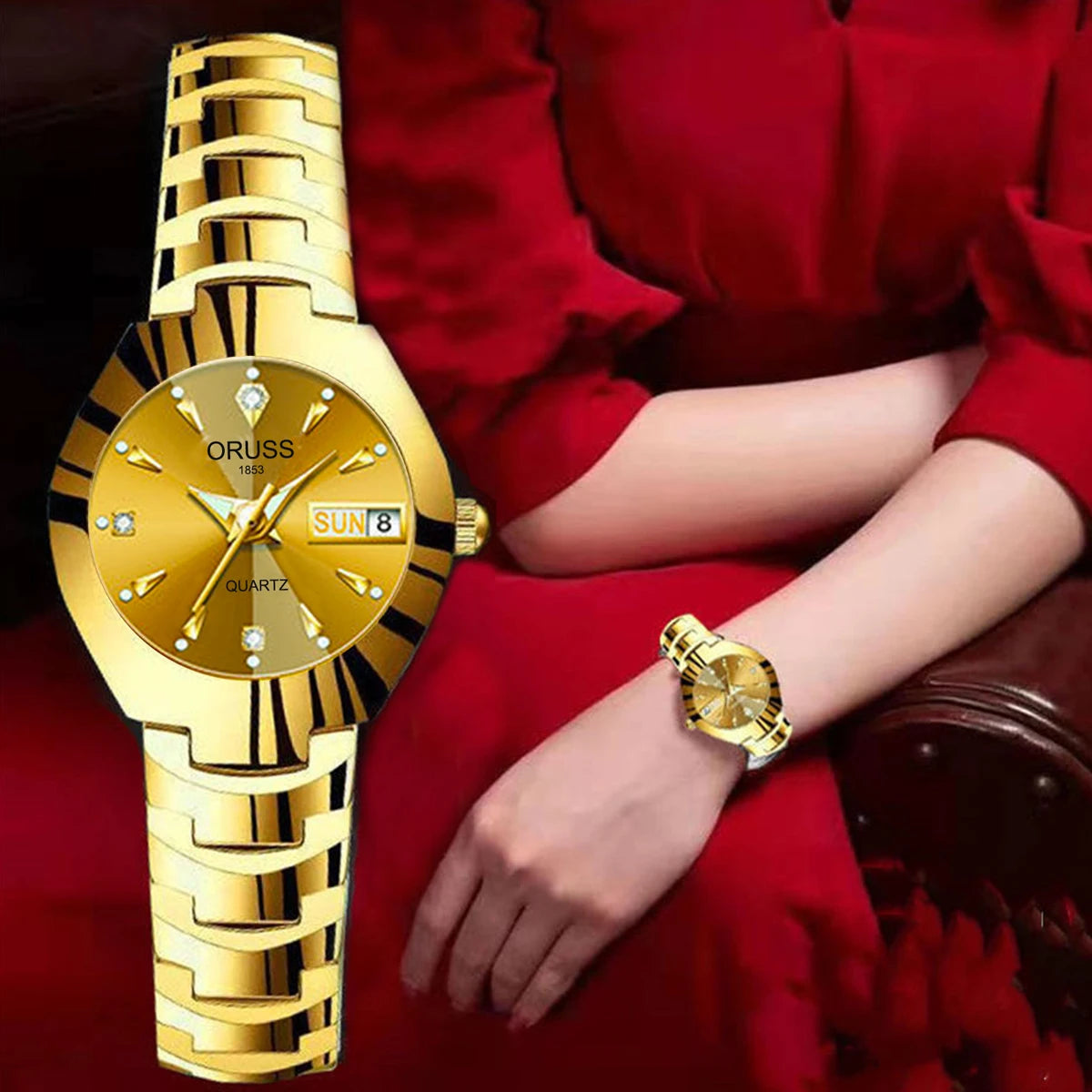Montre Femme ORUSS de marque tendance, en acier inoxydable de haute qualité, étanche, avec aiguille lumineuse, calendrier de la semaine, élégance, montre à quartz pour femme.