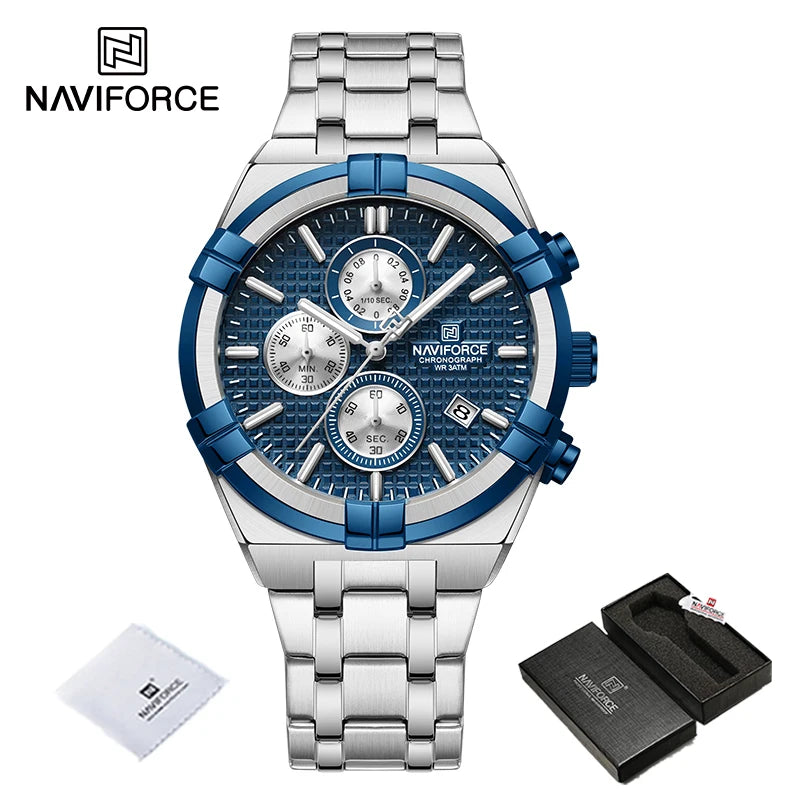 Montres Originales NAVIFORCE pour Hommes Quartz Mode Sport Chronographe Masculin Simple Sauvage Étanche Affichage de la Date Montre-bracelet Horloge Homme