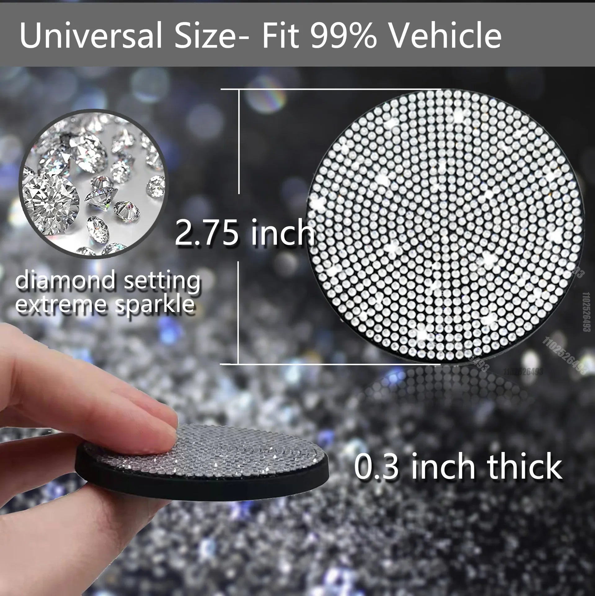 2Pcs Diamond Car Coaster Water Cup Slot Non-Slip Mat Bling Gadget Silica Pad Cup Holder Mat Auto Interior Decoration Accessories