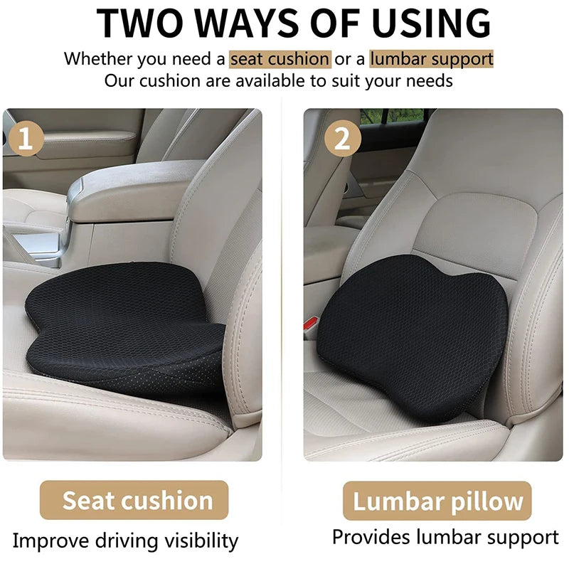 Coussin de siège de voiture universel 2 en 1, Oreiller lombaire multifonctionnel à mémoire de forme, Support conducteur respirant, Soulagement et confort pour siège de voiture