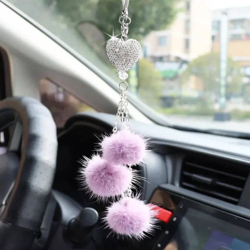 Accessoires de voiture mode diamant, pendentif boule de poils bling, pendentif rétroviseur de voiture, cadeau d'anniversaire, ornements de décoration de voiture