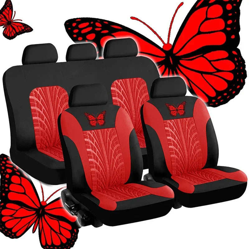 Housses de Siège de Voiture Complètes, Ensemble Universel de Housses de Siège Auto Broderie Motif Papillon