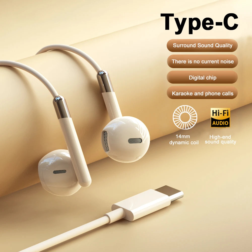Écouteurs filaires Type C Son surround stéréo HiFi Écouteurs 3,5 mm Casque de musique USB C pour Samsung Galaxy S24 S23 S22 iPhone 16