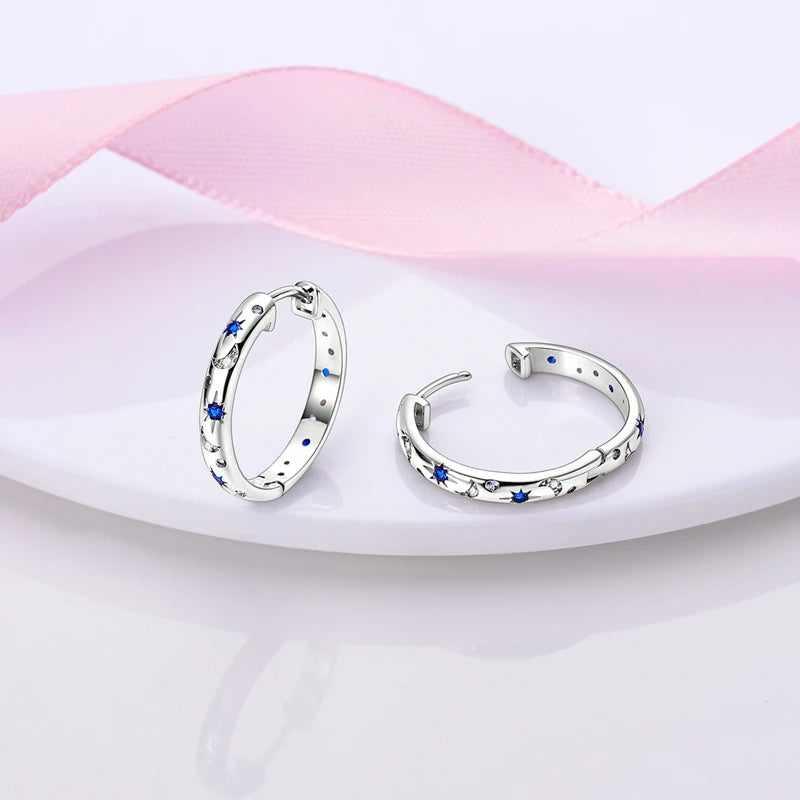 Boucles d'oreilles créoles en argent 925 pour femme, pendentifs en zircon en forme de cœur et d'étoile, bijoux fantaisie originaux