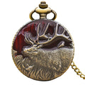 Steampunk Vintage Bronze Elk Carved Quartz Pocket Watch Necklace Pendant Clock Chain Men Women Chain Gift