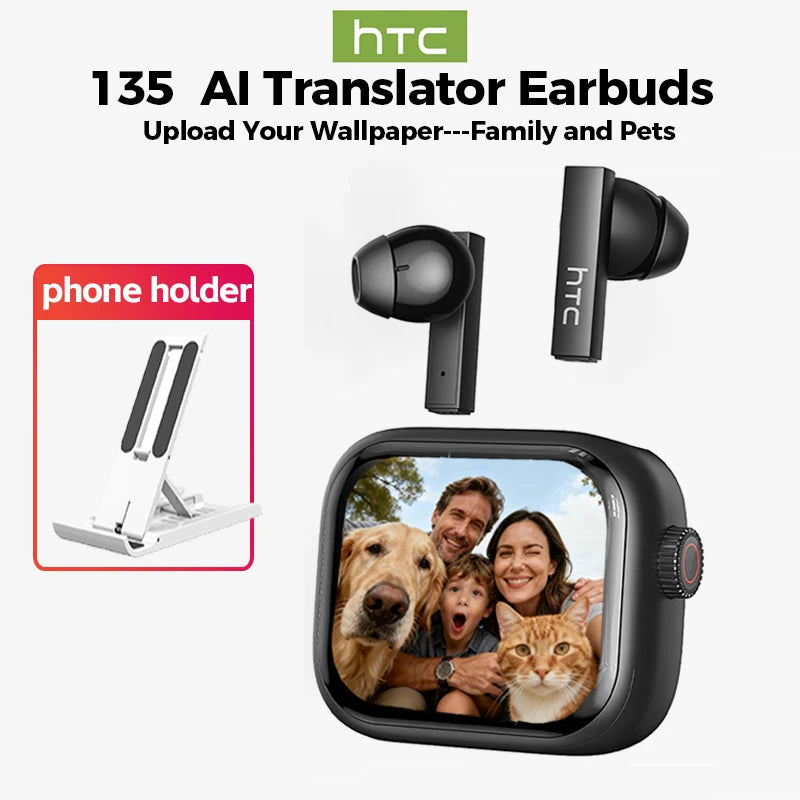 [Ultra HD Screen] HTC NE40 Earphones Bluetooth V6 TWS Sports Wireless Headphones AI Translator Earbud In-Ear Noise Reduction Mic