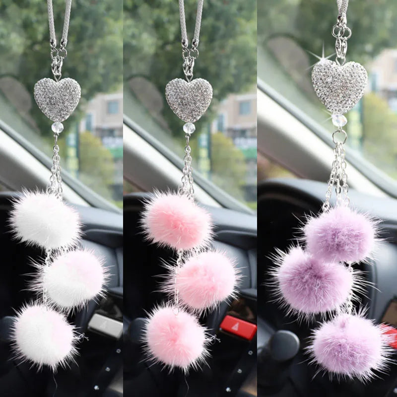 Accessoires de voiture mode diamant, pendentif boule de poils bling, pendentif rétroviseur de voiture, cadeau d'anniversaire, ornements de décoration de voiture