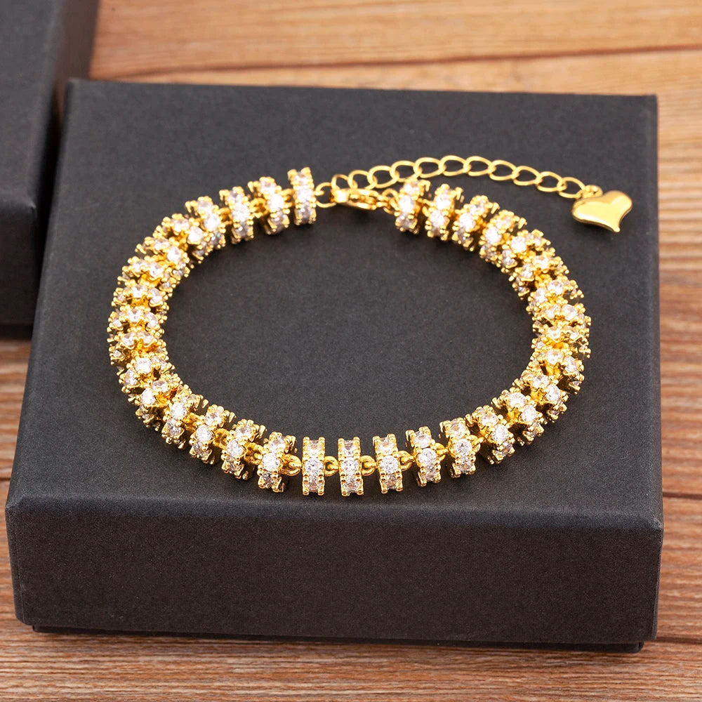 Nidin Bracelet Chaîne Plaqué Or avec Perles pour Femme, Breloques Cœur en Zircon Coloré, Bijoux de Fête de Mariage Cadeaux