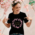 T-shirts assortis pour la future mariée et sa Team, T-shirts à manches courtes col rond imprimés fleurs de cerisier, pour enterrement de vie de jeune fille & EVJF