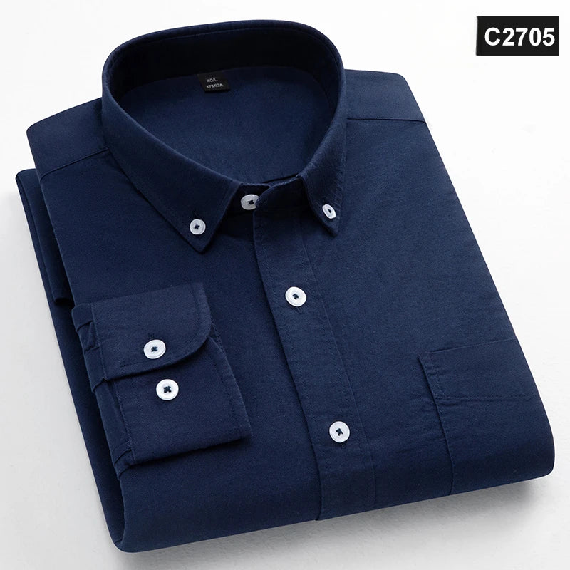Chemise à manches longues 100 % coton pour homme, coupe classique, poche unique, coupe ajustée, haut décontracté, tissu Oxford doux, couleur unie, vêtements de bureau
