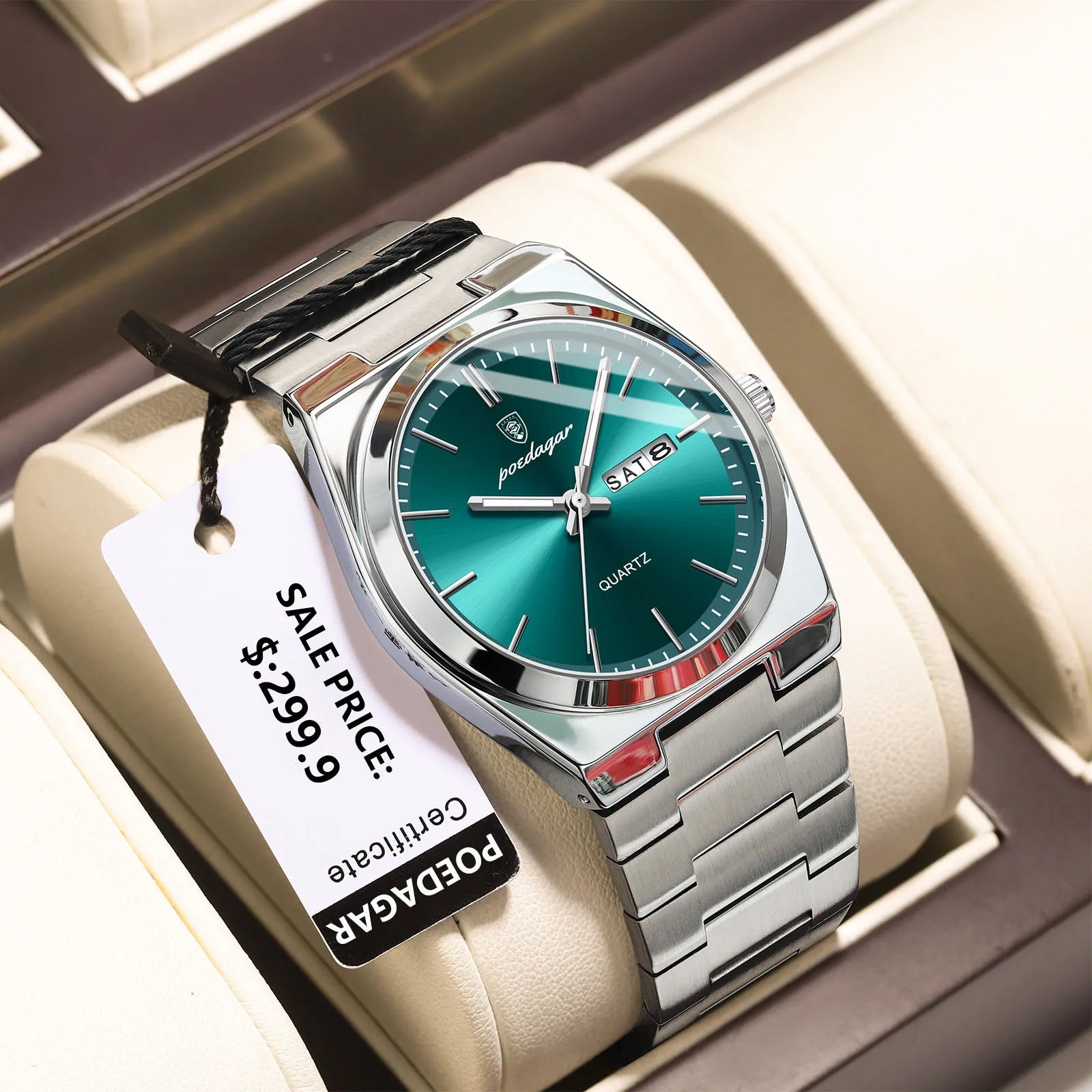 POEDAGAR Montres de luxe pour hommes Étanche Lumineuse Date Semaine Montre Homme Acier Inoxydable Décontracté Mode Quartz Montre-bracelet Homme Reloj