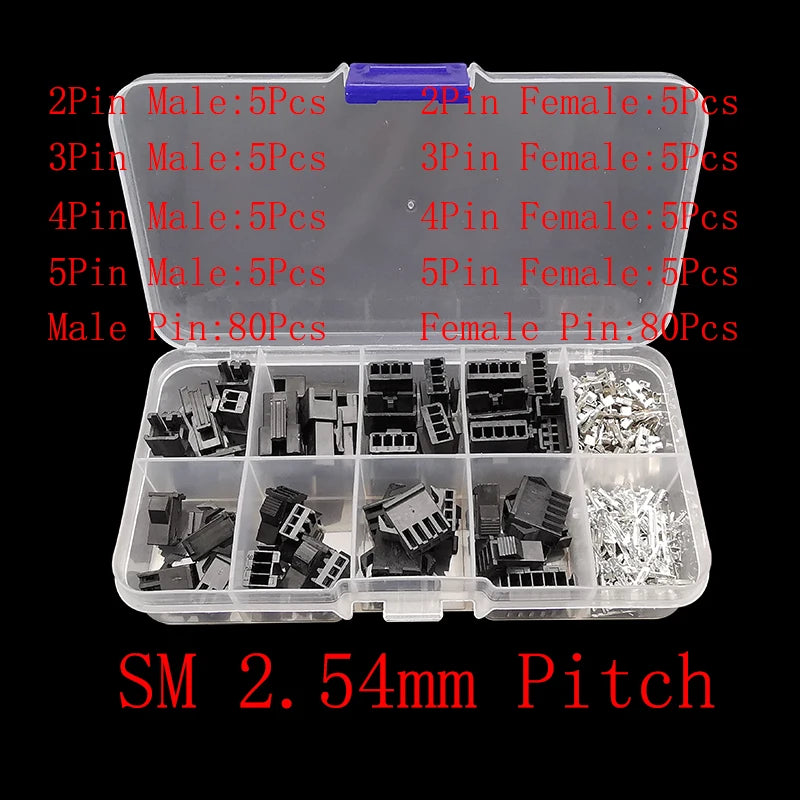 1 boîte JST SH 1,0 / 1,25 mm / PH 2,0 / SM/SYP/XH 2,54 mm / VH 3,96 mm Kit de connecteurs JST Mâle/Femelle avec boîtier et broches
