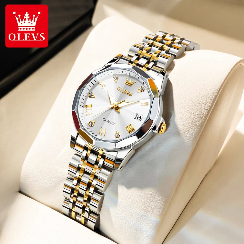 OLEVS 9931 Montre Femme Étanche Luxe Diamant Quartz Pour Femmes Échelle Romaine Calendrier Lumineux Élégante Montre-Bracelet Femme