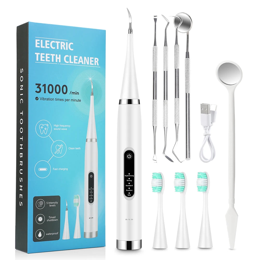 Détartreur électrique, dissolvant de tartre, nettoyant de plaque dentaire, blanchiment des dents, enlèvement des pierres dentaires, 1 tête de brosse à dents, soins bucco-dentaires