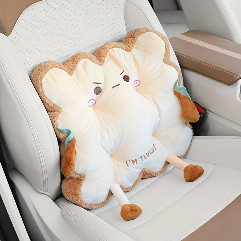 Oreiller en forme de pain de mie de dessin animé (1 pièce) – Matériau en polyester confortable anti-fatigue, lavable à la main, pour la maison et la voiture + cadeau de vacances