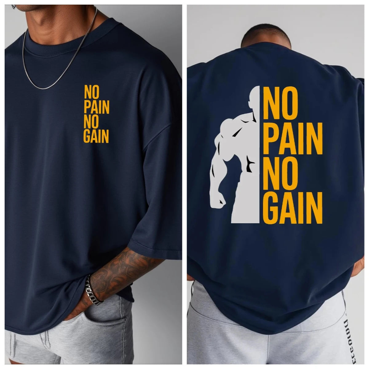 Hommes Femmes PAS DE DOULEUR PAS DE GAIN T-shirt de gym Coton Tee Streetwear Oversize Été Sports Mode Décontracté Haut Manches Courtes Respirant