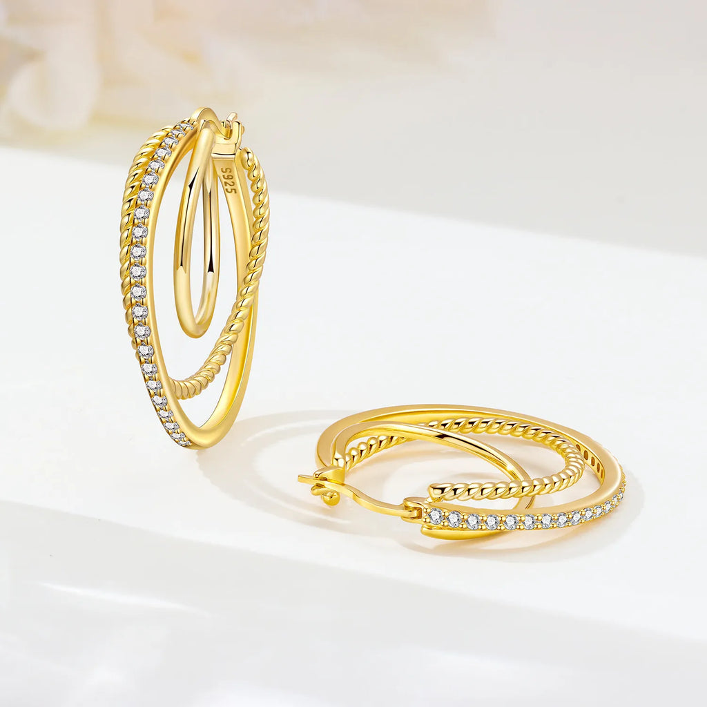 Orstarry S925 Sterling Silver Earring Twisted Pattern Earrings 18K Gold-plated Original Fashion Jewellery Women Gift