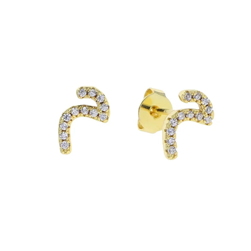 Boucles d'oreilles clous alphabet lettre arabe, micro-serties de zirconiums cubiques, couleur or, minimalistes et délicates, pour femmes et jeunes filles, vente en gros