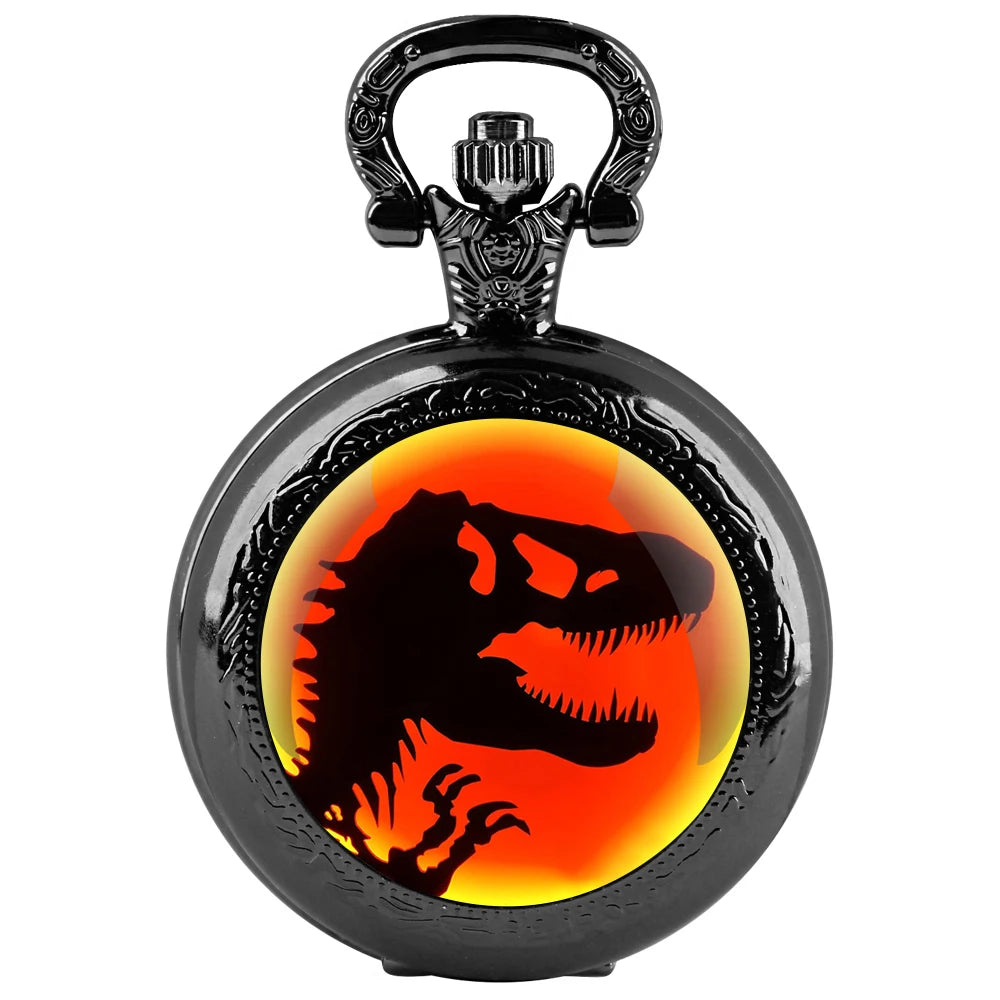Cadeau Exquis Jurassic Park Dinosaure Dôme en Verre Montre de Poche à Quartz Collier Hommes Femmes Bijoux Uniques Pendentif Cadeaux d'Anniversaire