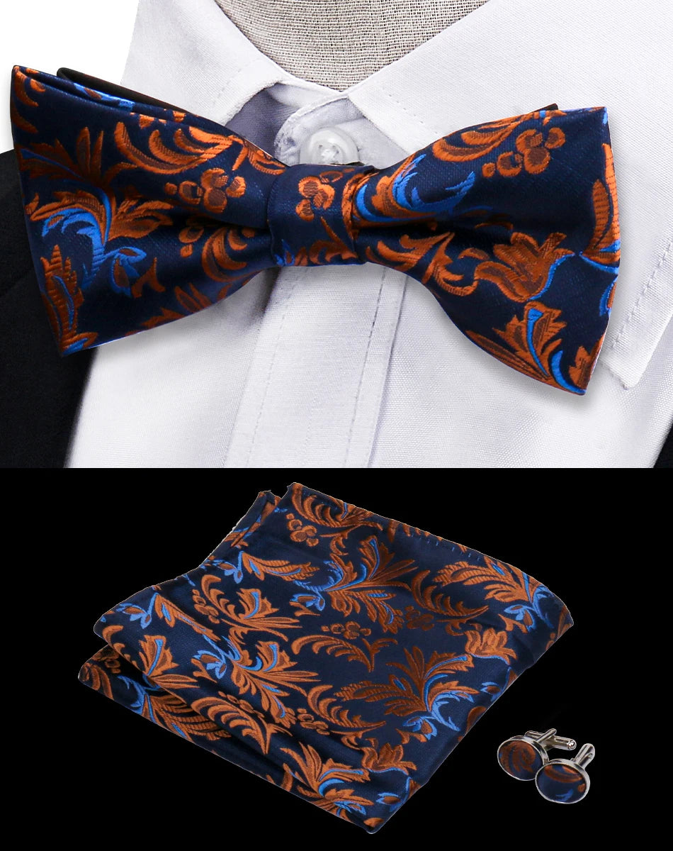 Ensemble de 3 pièces Nœud Papillon Cravate Mouchoir Boutons de Manchette Pour Hommes Chemises Adaptées Affaires Mariage Papillon Paisley Pochette Nœud Papillon Homme