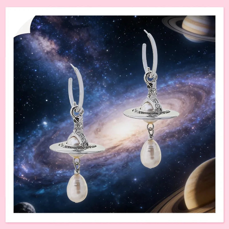 Boucles d'oreilles pendantes Saturn en ton argent avec perle baroque et oxyde de zirconium, boucles d'oreilles pendantes fantaisie pour femmes, cadeau de fête